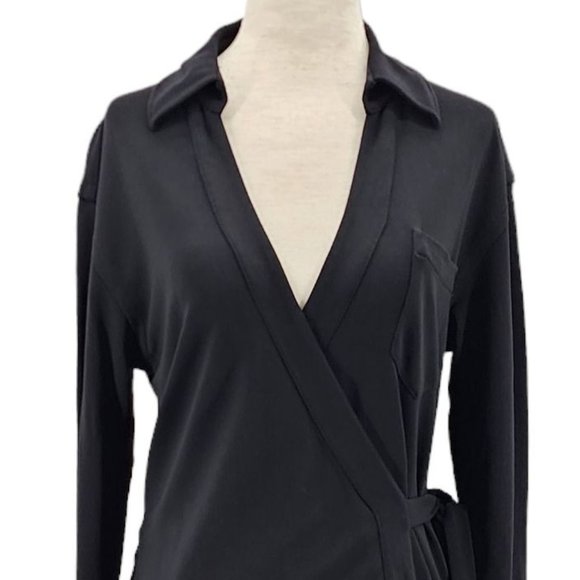 Diane Von Furstenberg Helena Dress Black V-neck Collared Wrap Dress Womens 4 - Picture 2 of 9